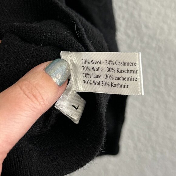 Orwell + Austen Black Love Sweater Size Large Wool Cashmere Womens Long Sleeve - Picture 3 of 5
